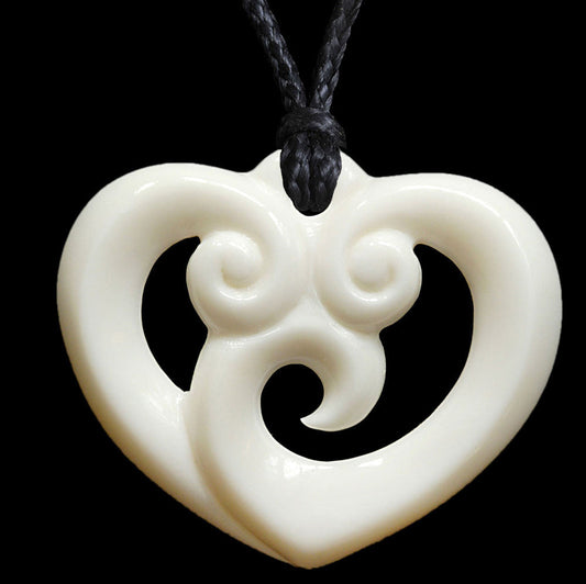Koru Heart, hand crafted bone pendant-0