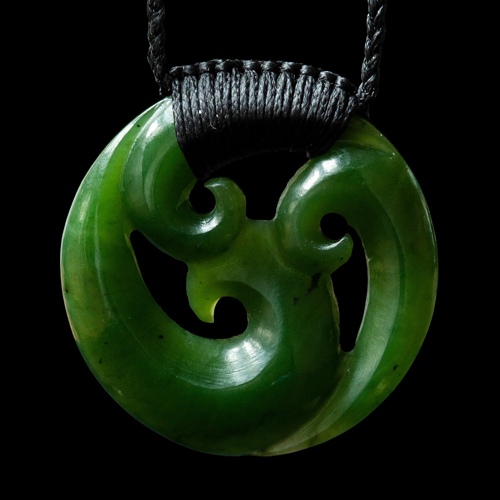 Bound Whanau Triple Koru, hand crafted jade pendant-0