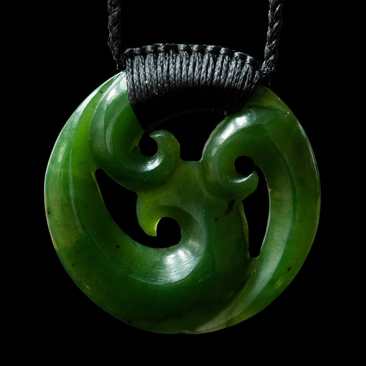 Bound Whanau Triple Koru, hand crafted jade pendant-0