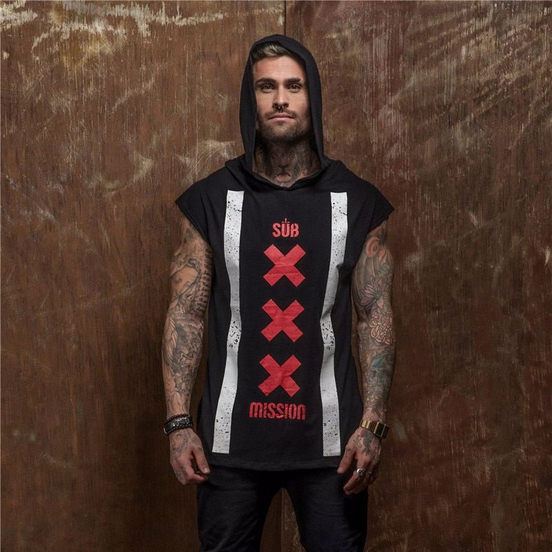 Bodybuilding Stringer Tank Top with hooded Mens Gyms Clothing Fitness Mens Sleeveless Vests Cotton Singlets Muscle Sports vest-0