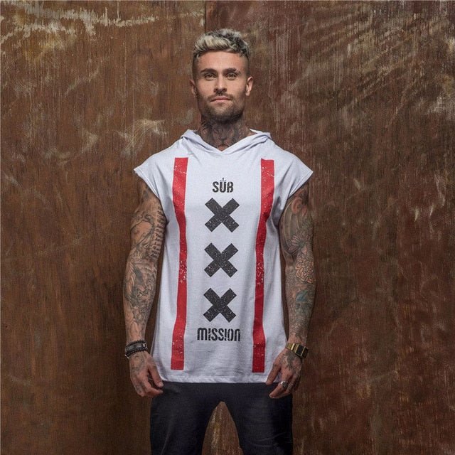 Bodybuilding Stringer Tank Top with hooded Mens Gyms Clothing Fitness Mens Sleeveless Vests Cotton Singlets Muscle Sports vest-11