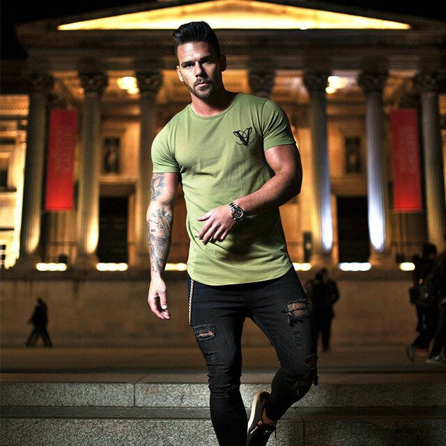 Casual Fashion Printed Gyms T-shirt Fitness Bodybuilding Short sleeve Cotton T shirts Slim Tee Top Male Workout Clothing-13