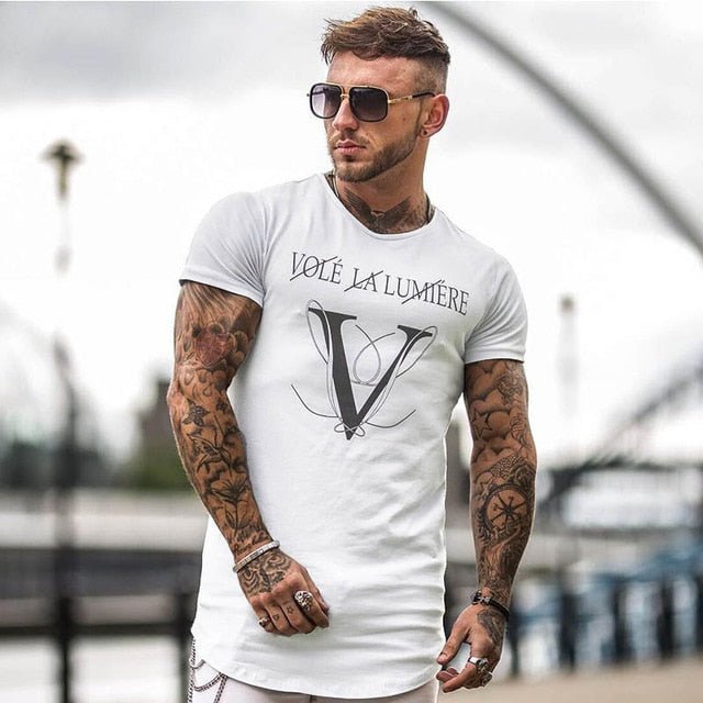 Casual Fashion Printed Gyms T-shirt Fitness Bodybuilding Short sleeve Cotton T shirts Slim Tee Top Male Workout Clothing-5