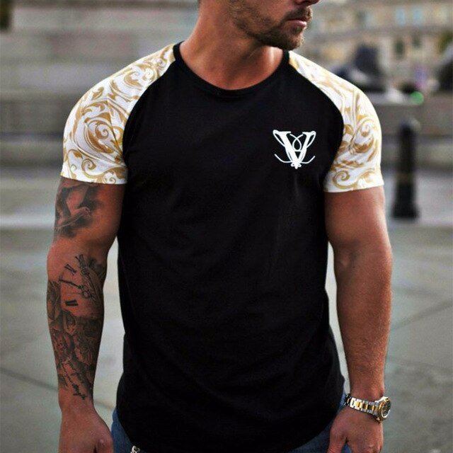 Casual Fashion Printed Gyms T-shirt Fitness Bodybuilding Short sleeve Cotton T shirts Slim Tee Top Male Workout Clothing-10