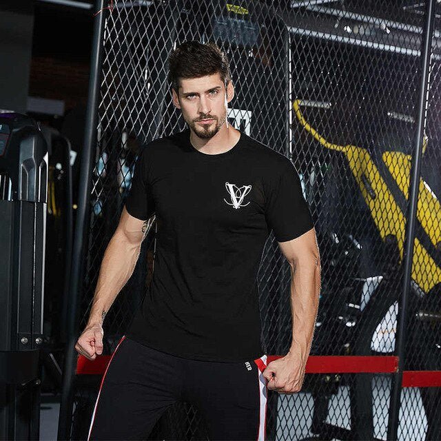 Casual Fashion Printed Gyms T-shirt Fitness Bodybuilding Short sleeve Cotton T shirts Slim Tee Top Male Workout Clothing-6