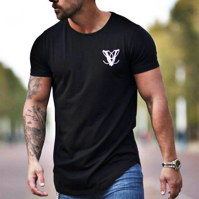 Casual Fashion Printed Gyms T-shirt Fitness Bodybuilding Short sleeve Cotton T shirts Slim Tee Top Male Workout Clothing-8