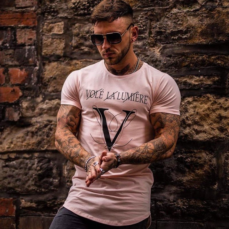 Casual Fashion Printed Gyms T-shirt Fitness Bodybuilding Short sleeve Cotton T shirts Slim Tee Top Male Workout Clothing-1