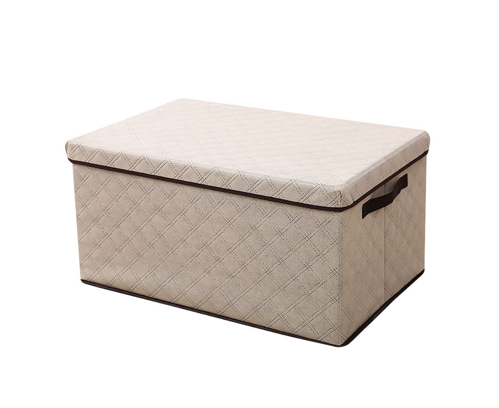 NNEAGS Medium Beige Non-Woven Diamond Quilt Grid Fabric Storage/Organizer Box-0
