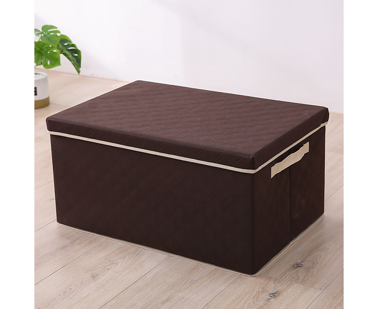 NNEAGS Extra Large Coffee Non-Woven Diamond Quilt Grid Fabric Storage/Organizer Box-1