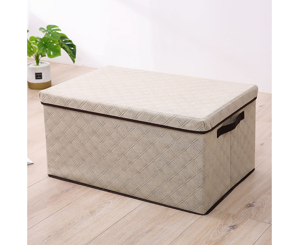 NNEAGS Medium Beige Non-Woven Diamond Quilt Grid Fabric Storage/Organizer Box-1
