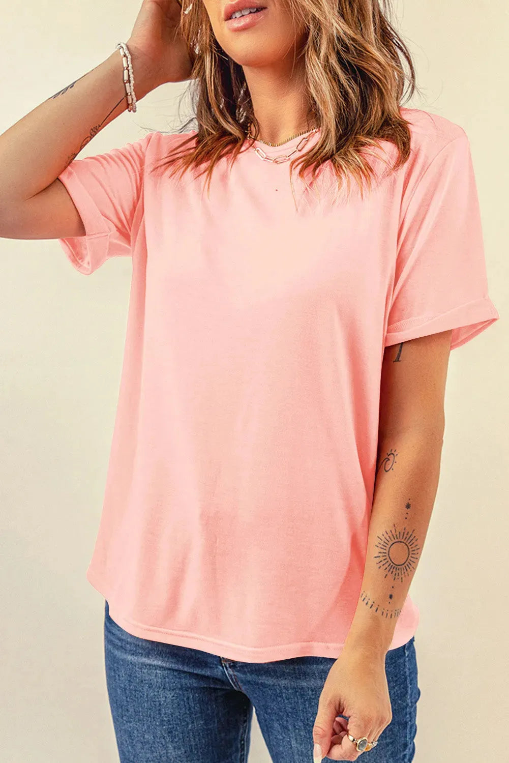 Gray Casual Plain Crew Neck Tee-6