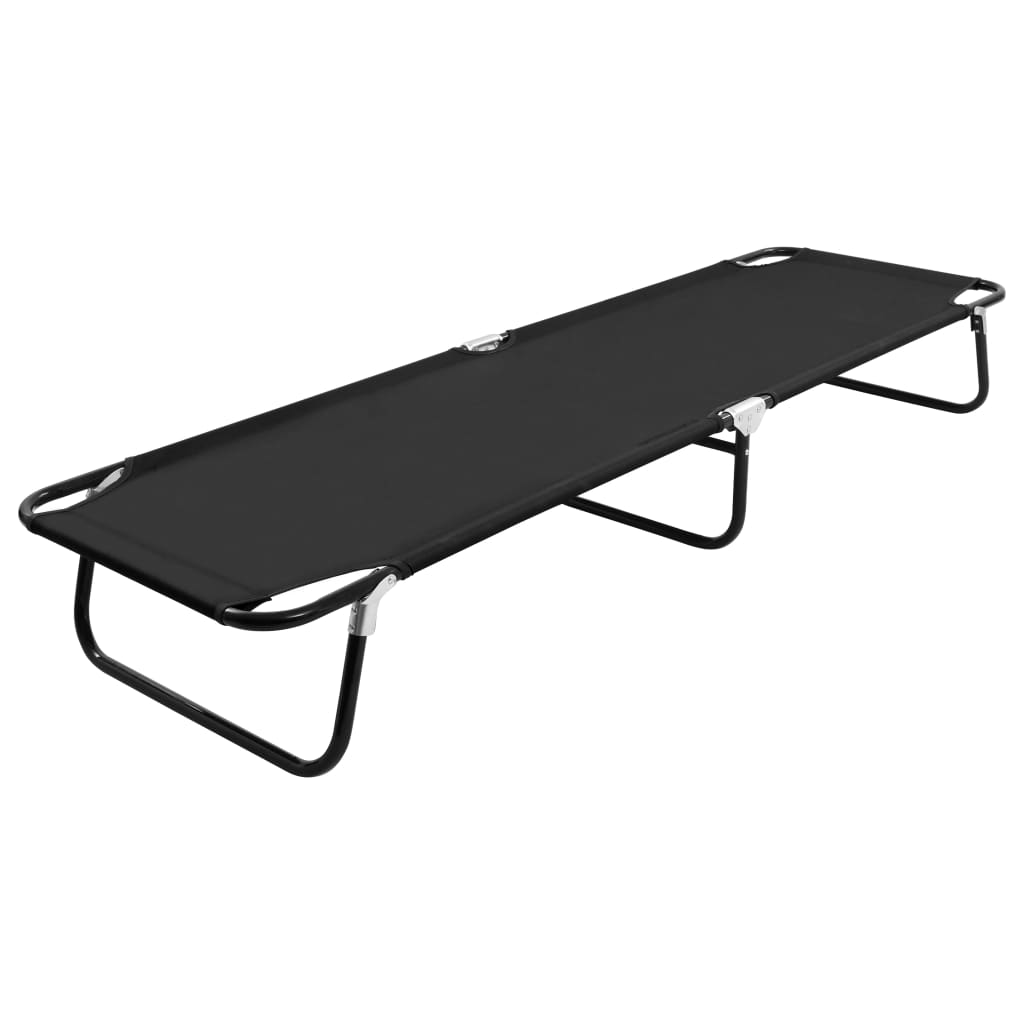 NNEVL Folding Sun Lounger Black Steel-0
