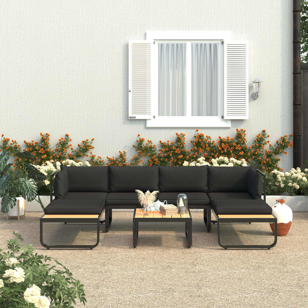 NNEVL 4 Piece Garden Corner Sofa Set with Cushions Aluminium and WPC-0
