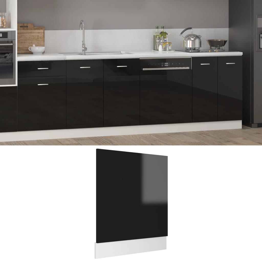 NNEVL Dishwasher Panel High Gloss Black 59.5x3x67 cm Chipboard-0