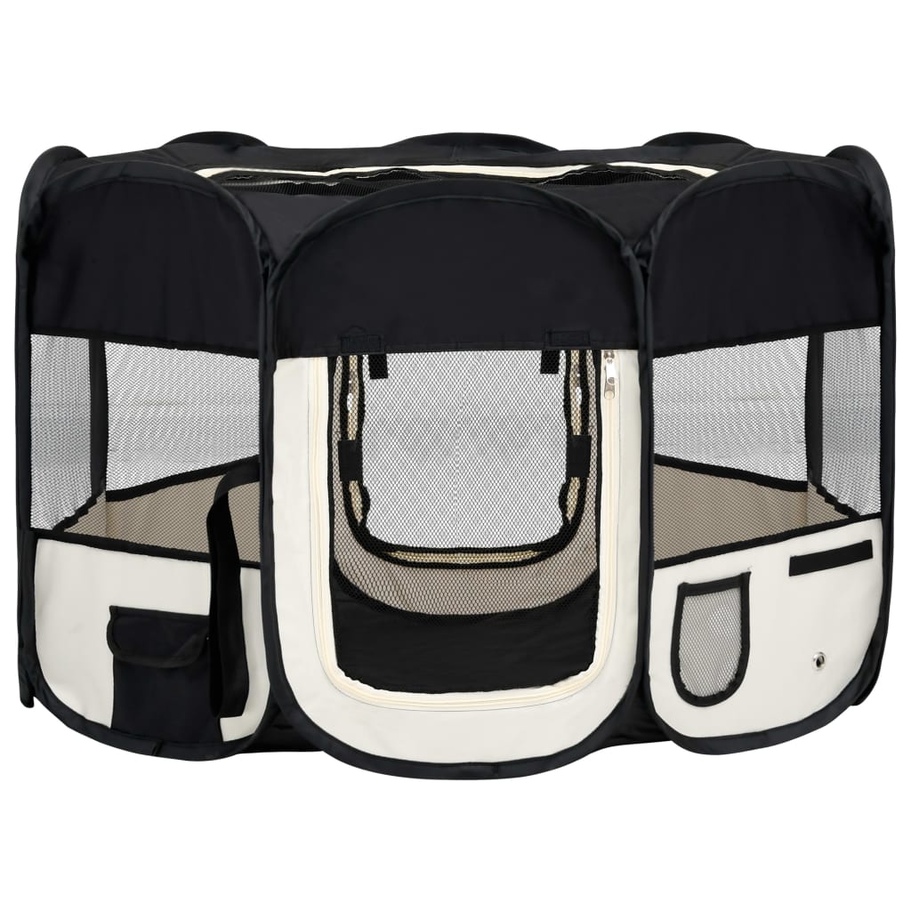 NNEVL Foldable Dog Playpen with Carrying Bag Black 110x110x58 cm-1