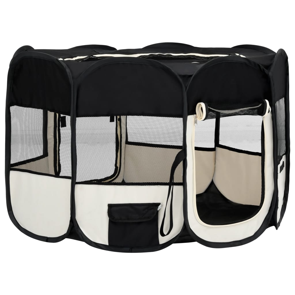 NNEVL Foldable Dog Playpen with Carrying Bag Black 110x110x58 cm-2