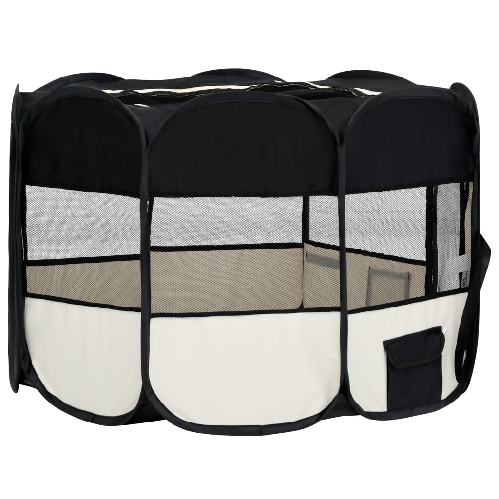 NNEVL Foldable Dog Playpen with Carrying Bag Black 110x110x58 cm-3