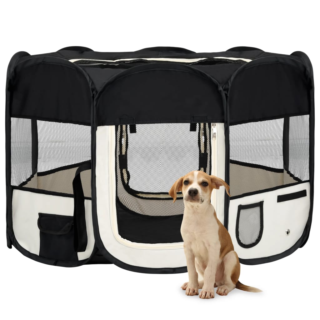 NNEVL Foldable Dog Playpen with Carrying Bag Black 110x110x58 cm-0