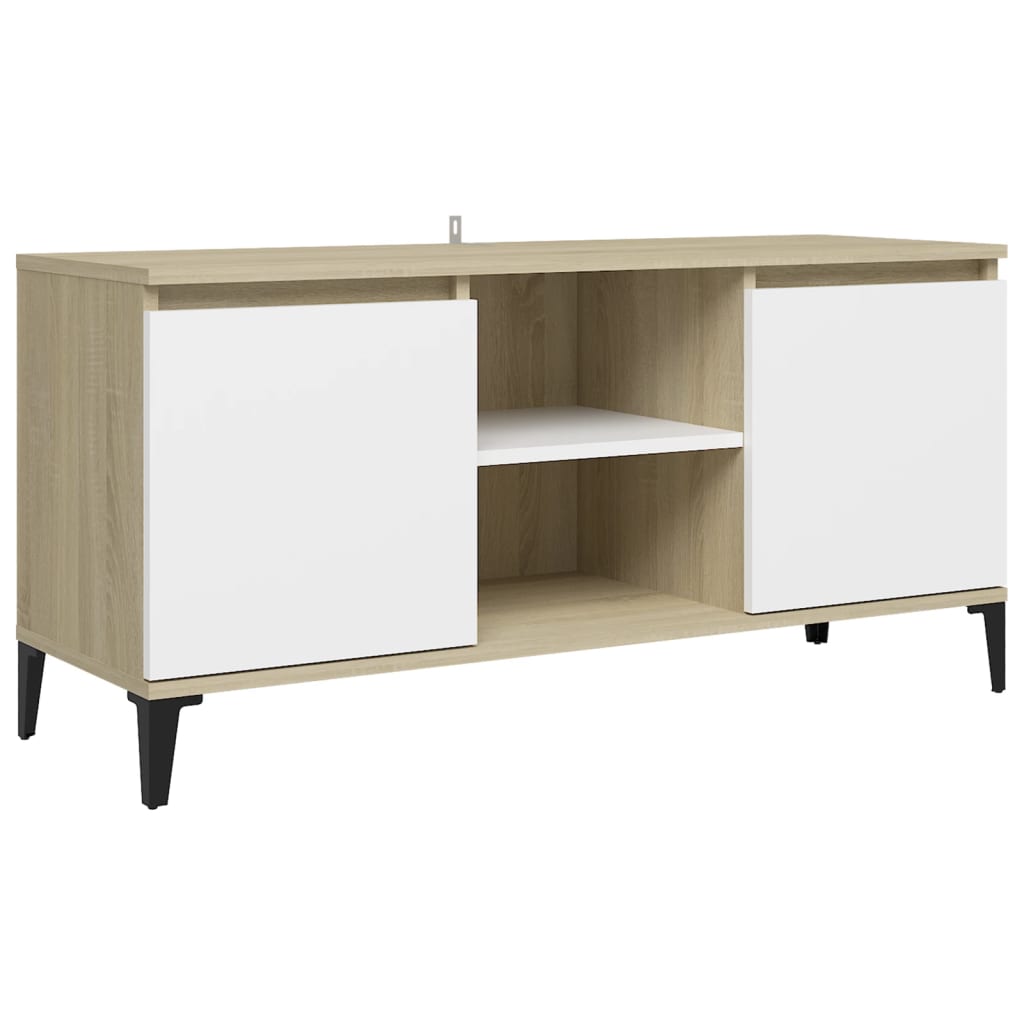 NNEVL TV Cabinet with Metal Legs White and Sonoma Oak 103.5x35x50 cm-1