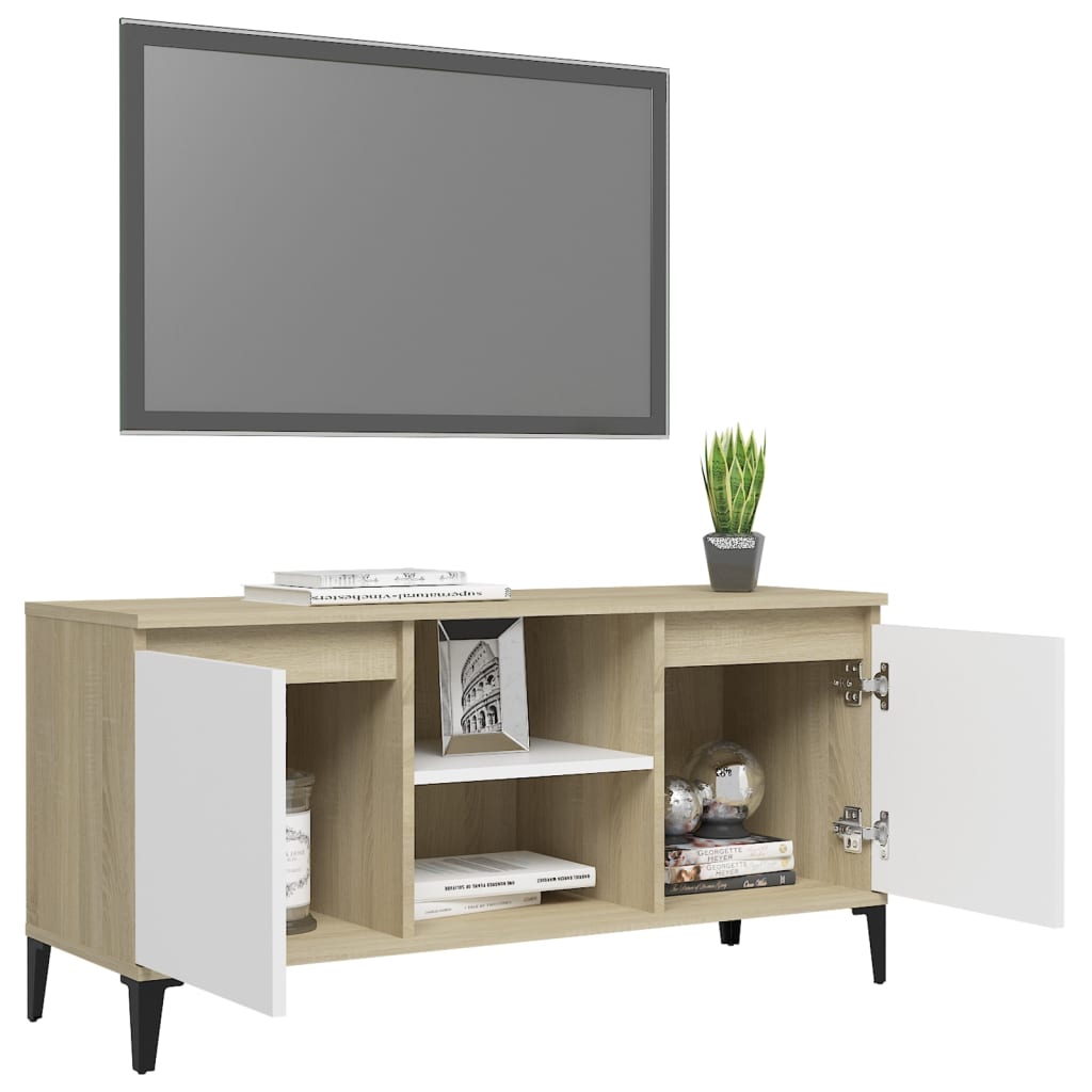 NNEVL TV Cabinet with Metal Legs White and Sonoma Oak 103.5x35x50 cm-3