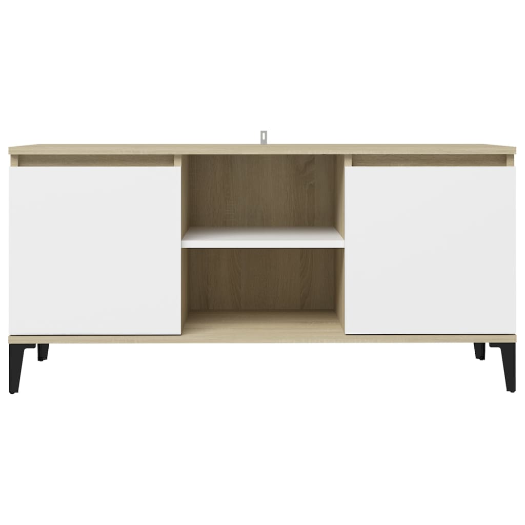 NNEVL TV Cabinet with Metal Legs White and Sonoma Oak 103.5x35x50 cm-4