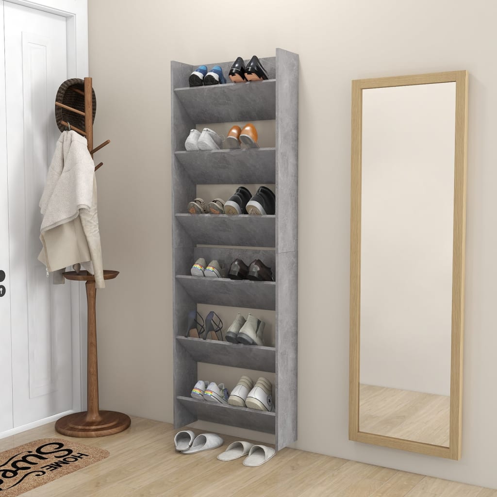 NNEVL Wall Shoe Cabinets 2 pcs Concrete Grey 60x18x90 cm Chipboard-3