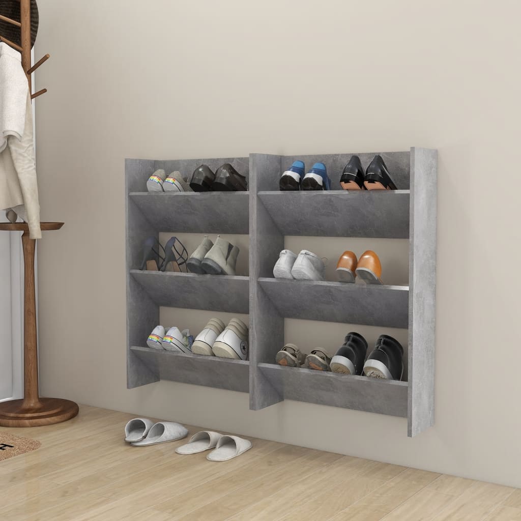 NNEVL Wall Shoe Cabinets 2 pcs Concrete Grey 60x18x90 cm Chipboard-0