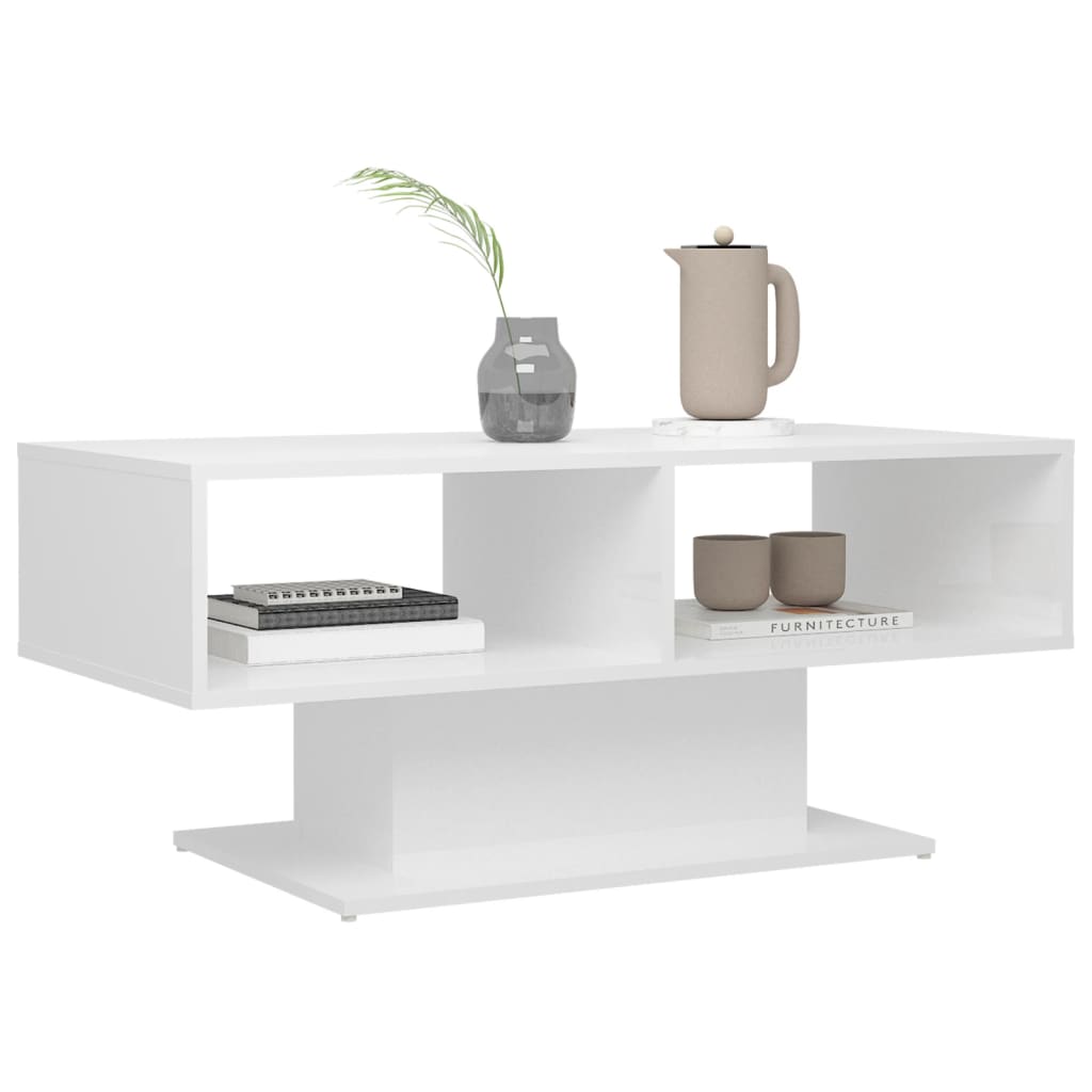 NNEVL Coffee Table High Gloss White 103.5x50x44.5 cm Chipboard-2