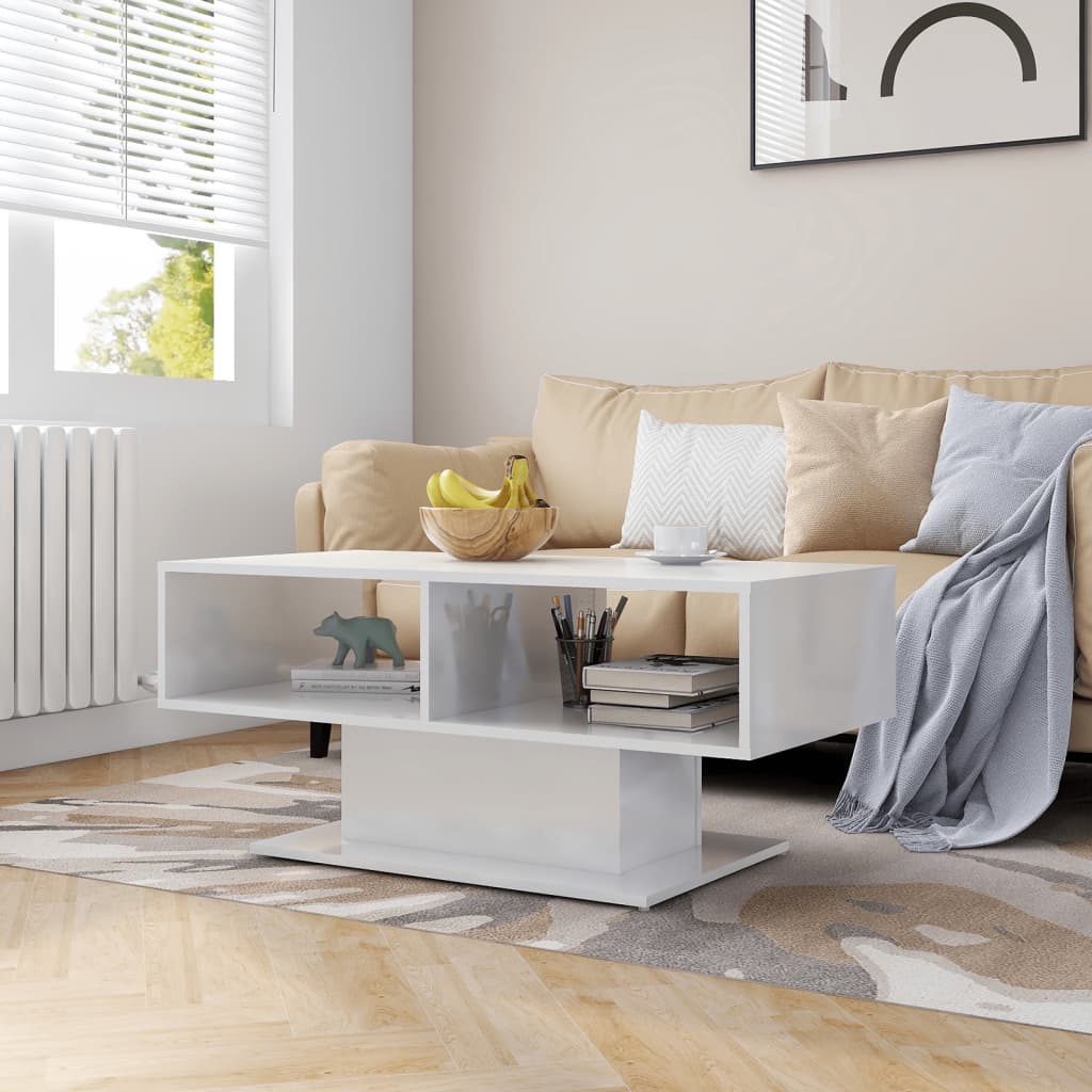 NNEVL Coffee Table High Gloss White 103.5x50x44.5 cm Chipboard-0