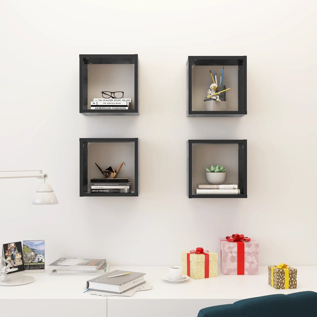 NNEVL Wall Cube Shelves 4 pcs Grey 26x15x26 cm-2