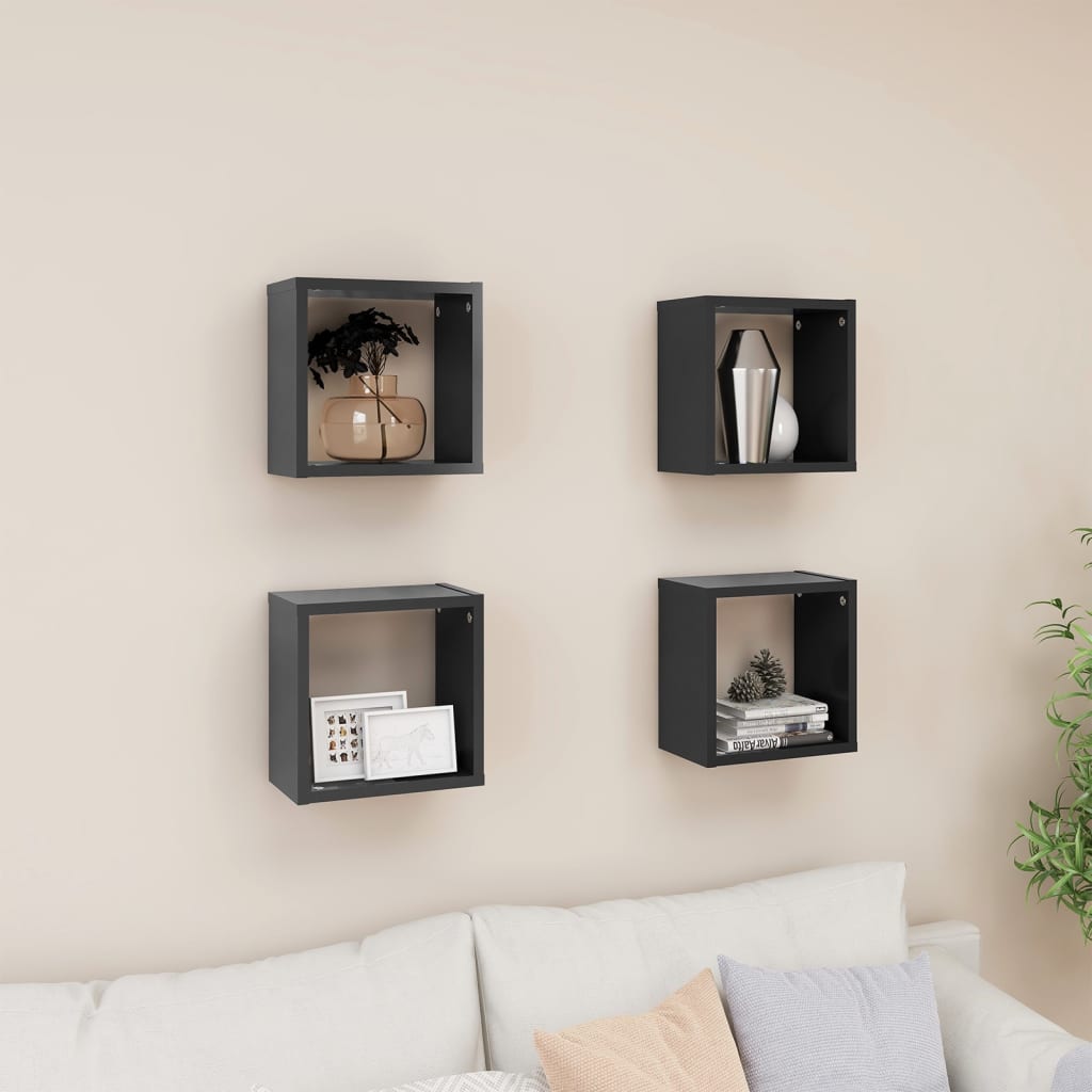 NNEVL Wall Cube Shelves 4 pcs Grey 26x15x26 cm-0
