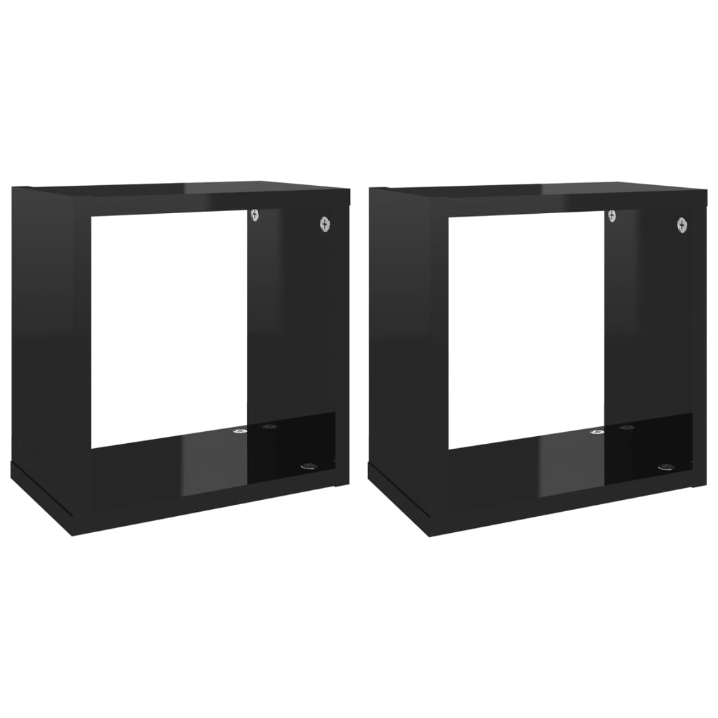 NNEVL Wall Cube Shelves 2 pcs High Gloss Black 26x15x26 cm-1