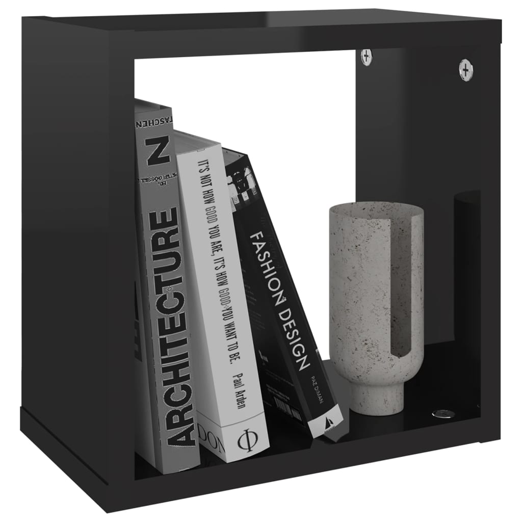 NNEVL Wall Cube Shelves 2 pcs High Gloss Black 26x15x26 cm-3