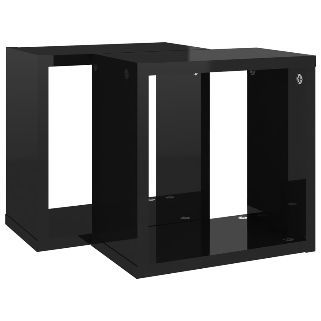NNEVL Wall Cube Shelves 2 pcs High Gloss Black 26x15x26 cm-4