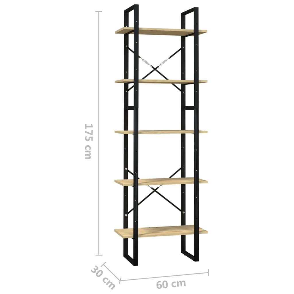 NNEVL 5-Tier Book Cabinet 60x30x175 cm Pinewood-4