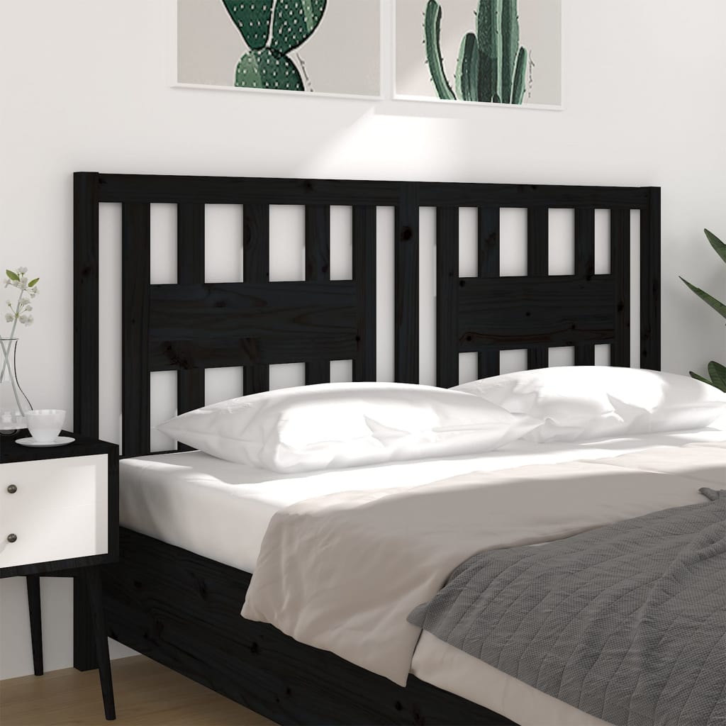 NNEVL Headboard Black 141x4x100 cm Solid Wood Pine-3