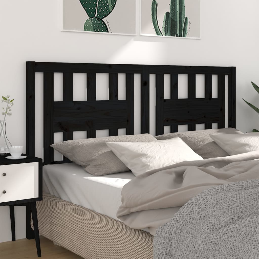 NNEVL Headboard Black 141x4x100 cm Solid Wood Pine-0
