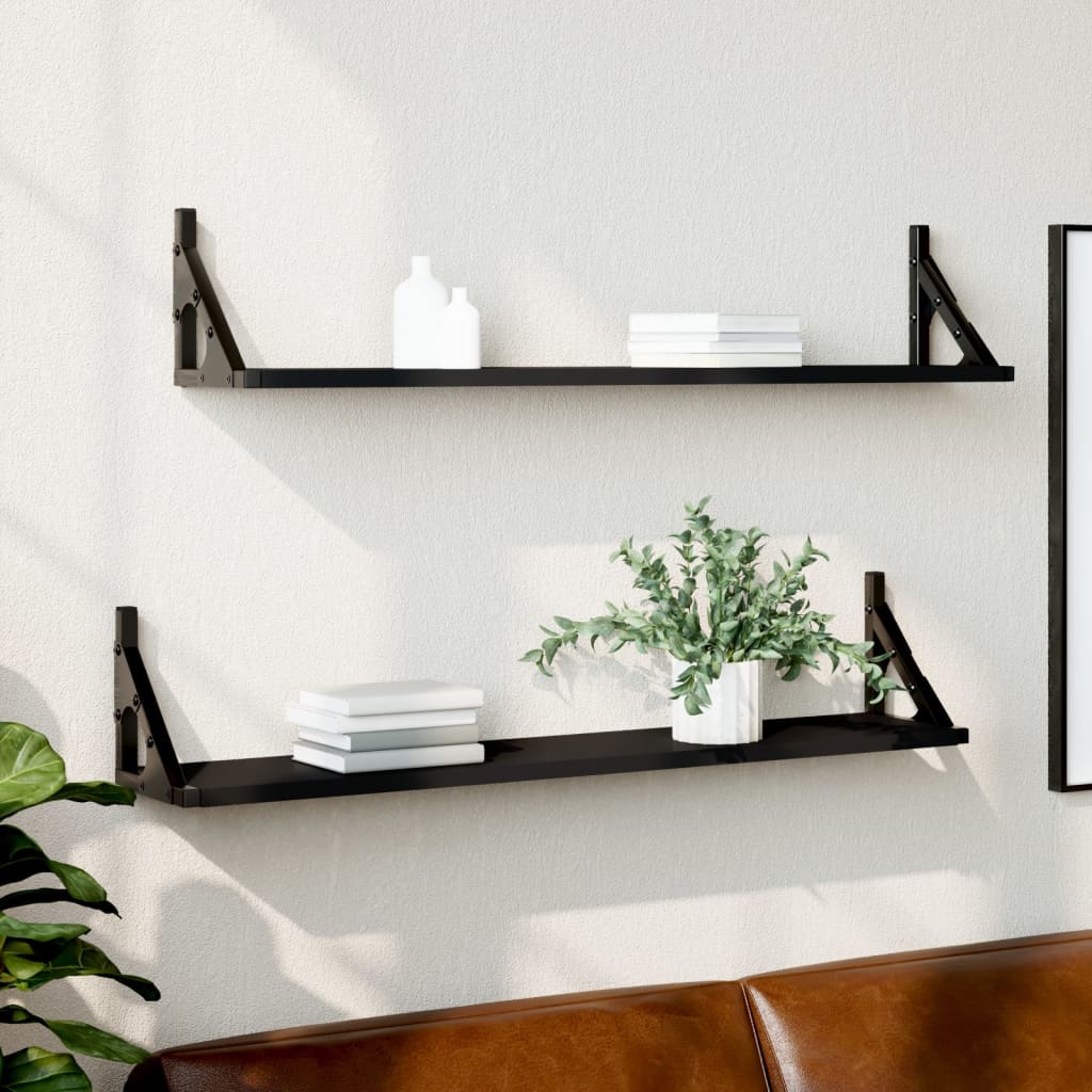 NNEVL Wall Shelves 2 pcs Black 80x15x15.5 cm Engineered Wood-0