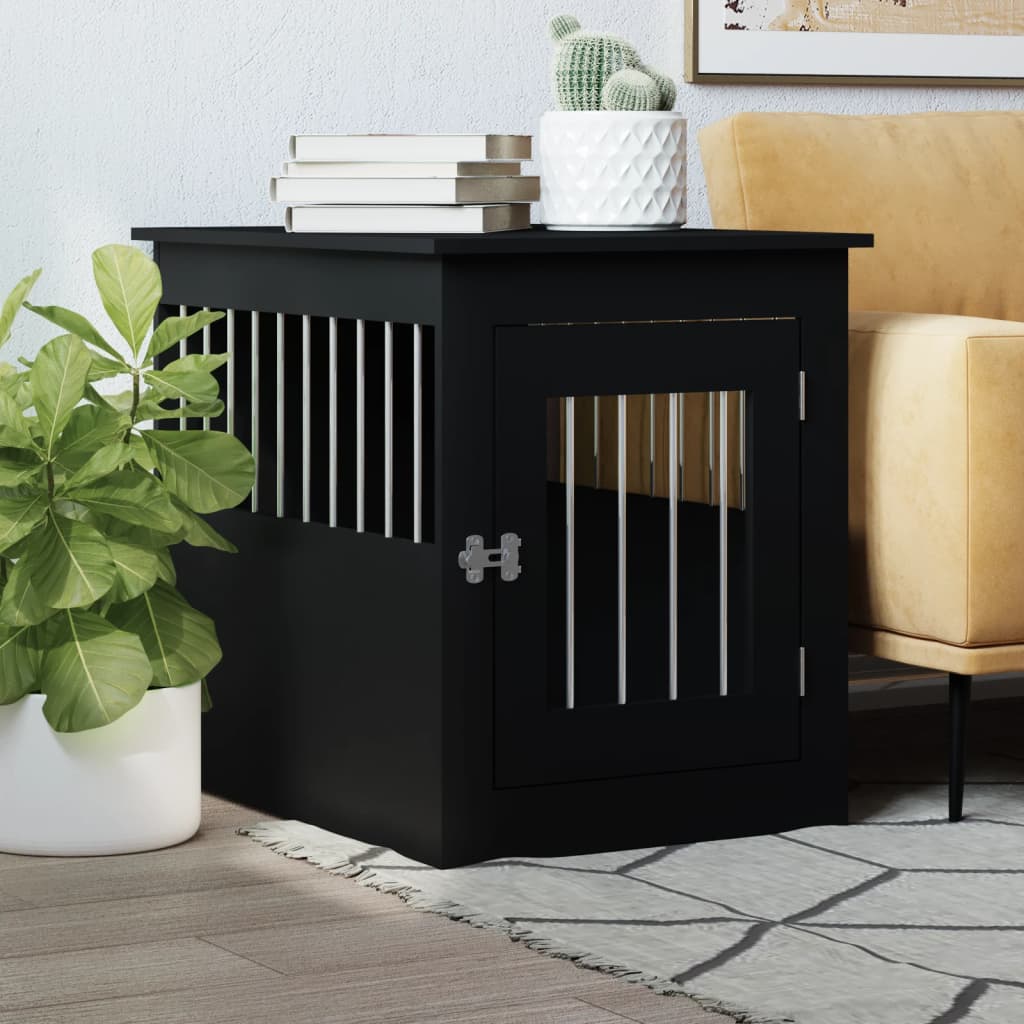 NNEVL Dog Crate Furniture Black 55x75x65 cm Engineered Wood-0