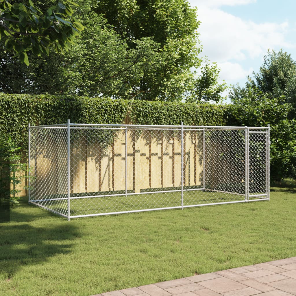 NNEVL Dog Cage with Door Grey 4x2x1.5 m Galvanised Steel-2