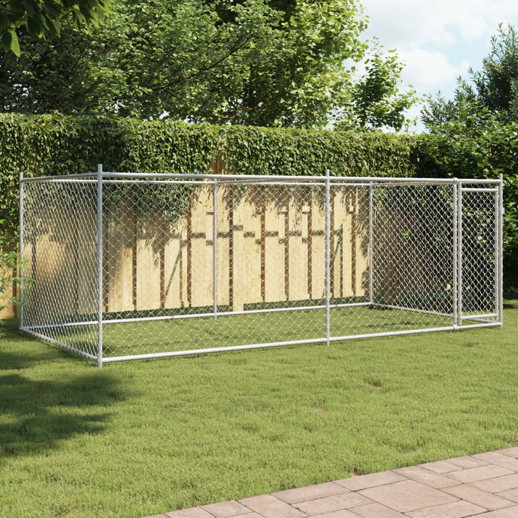 NNEVL Dog Cage with Door Grey 4x2x1.5 m Galvanised Steel-0
