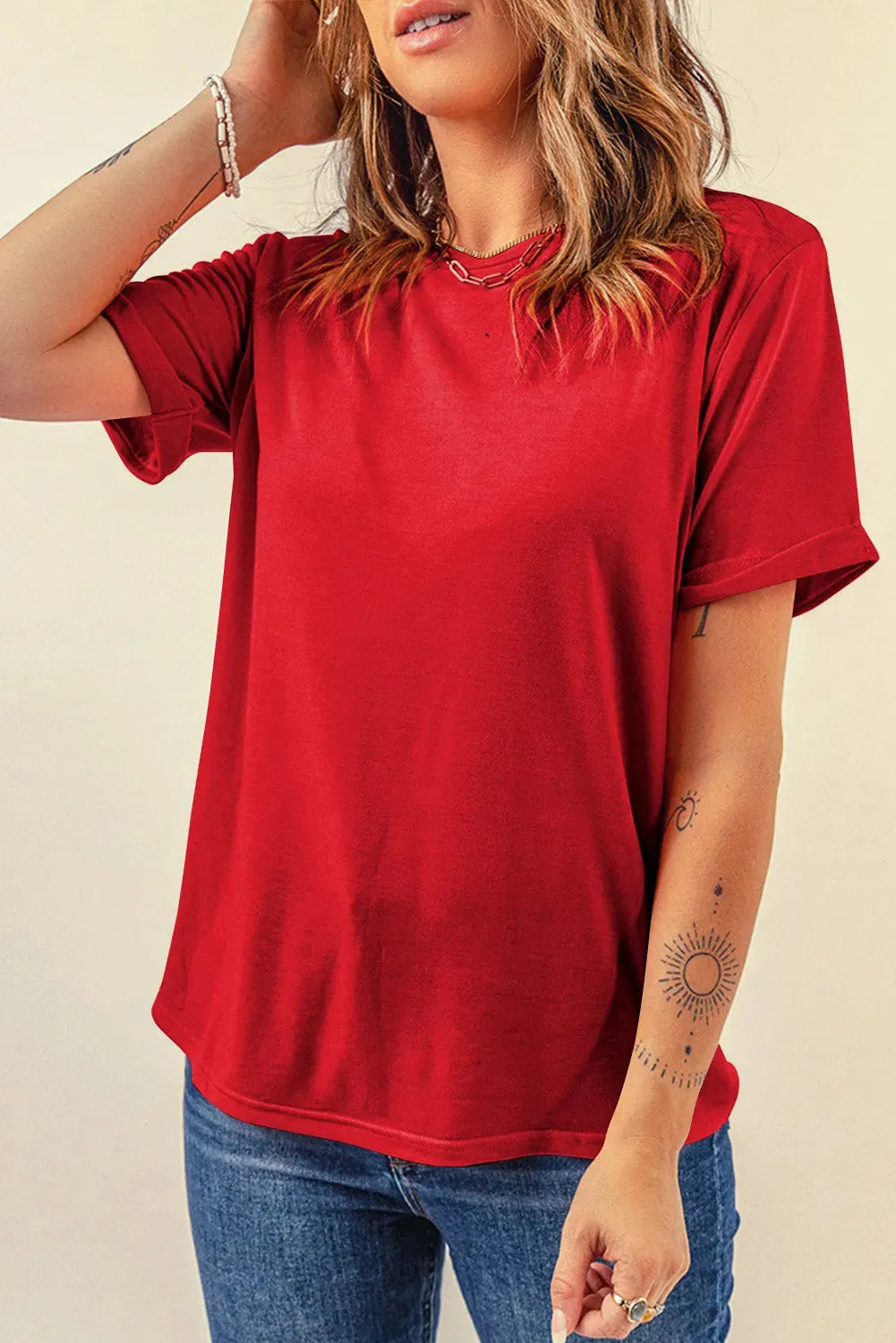 Gray Casual Plain Crew Neck Tee-7