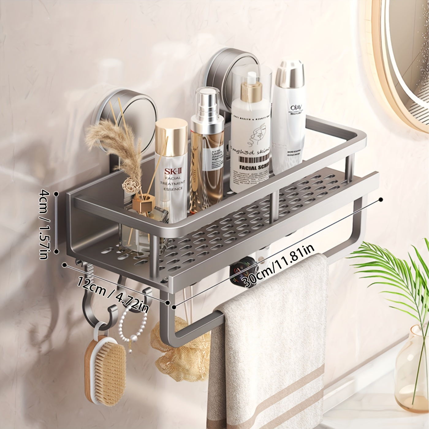 Rustproof Wall Mount Shower Caddy with Suction Cups-4