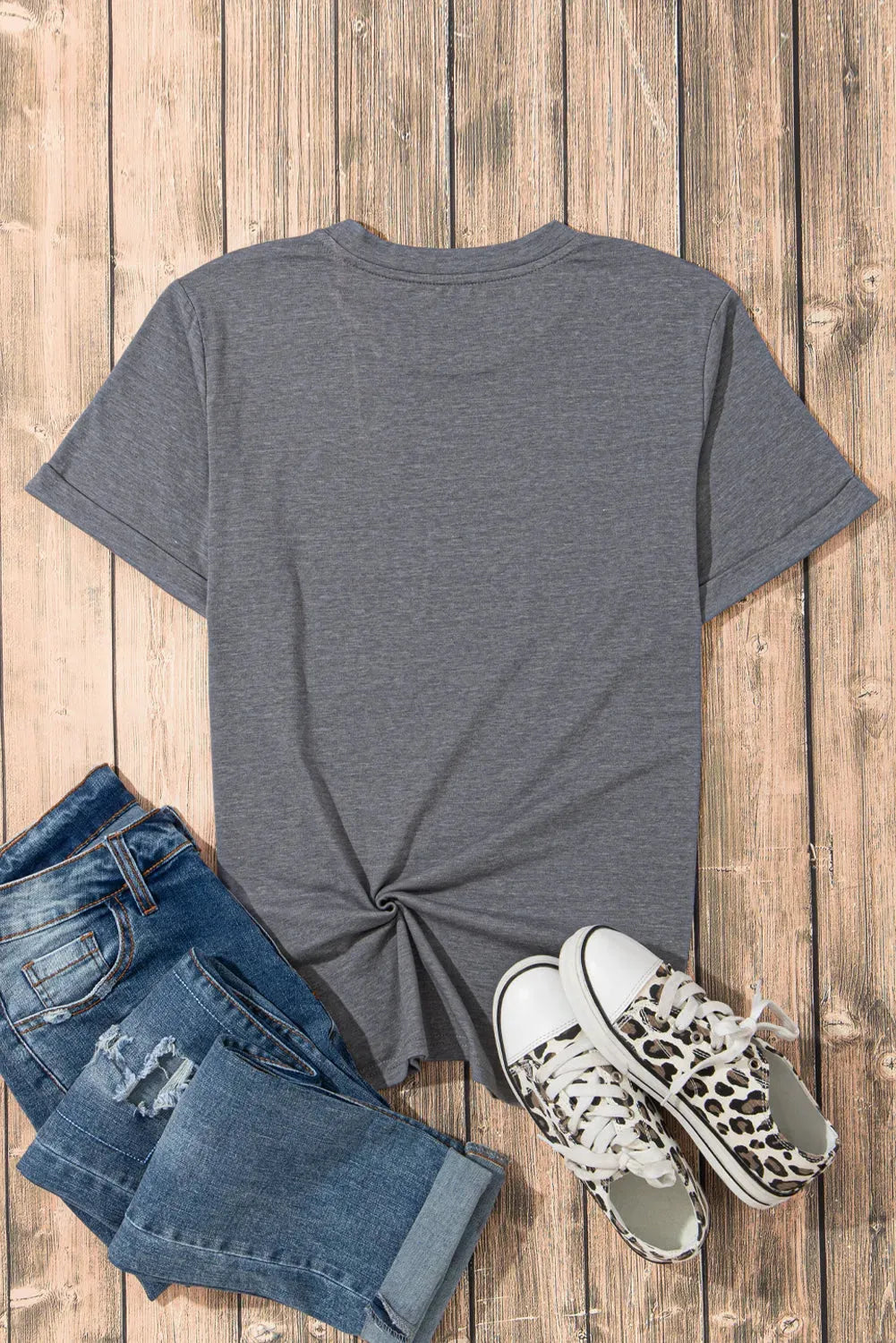 Gray Casual Plain Crew Neck Tee-1