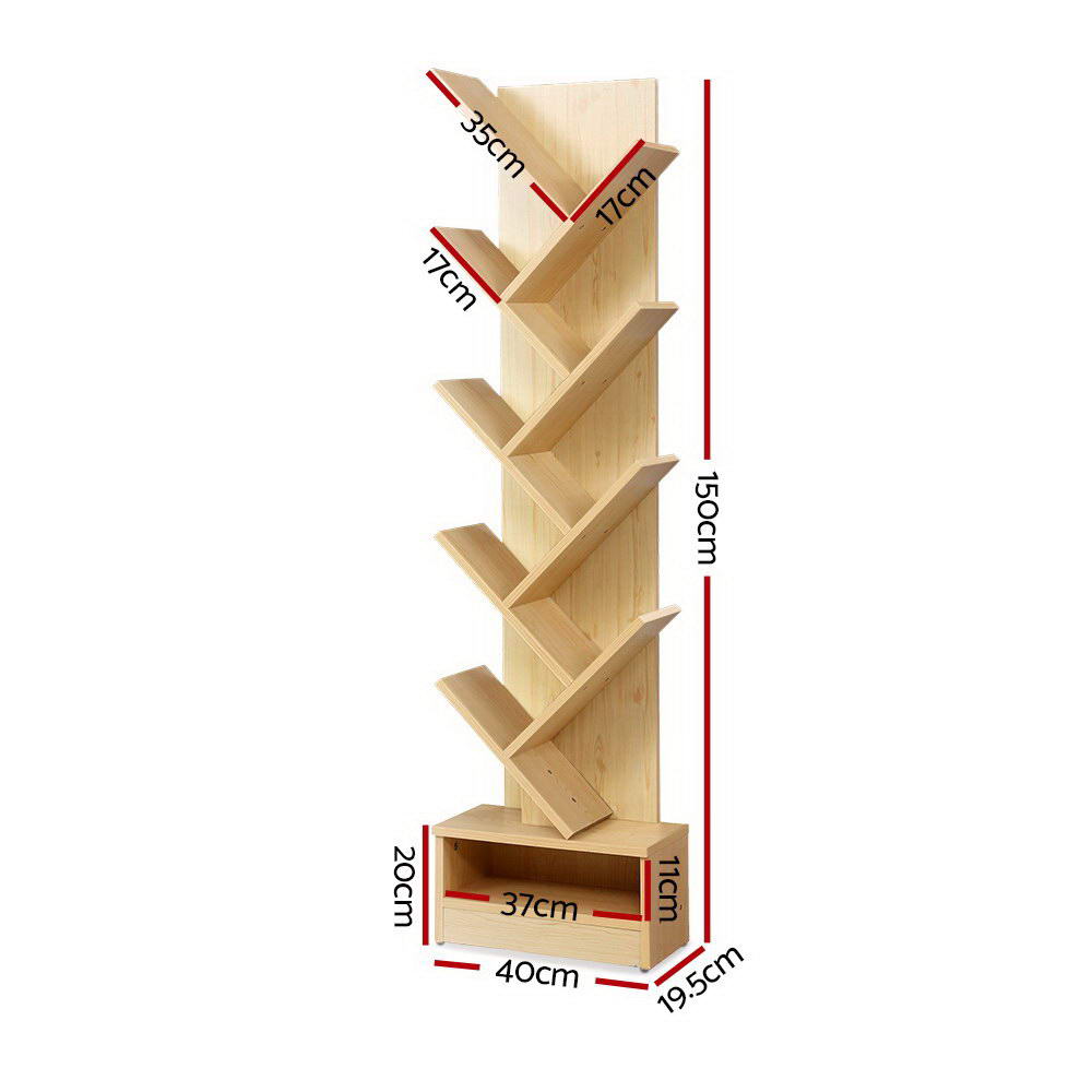 NNEDSZ Display Shelf 9-Shelf Tree Bookshelf Book Storage Rack Bookcase Natural-1