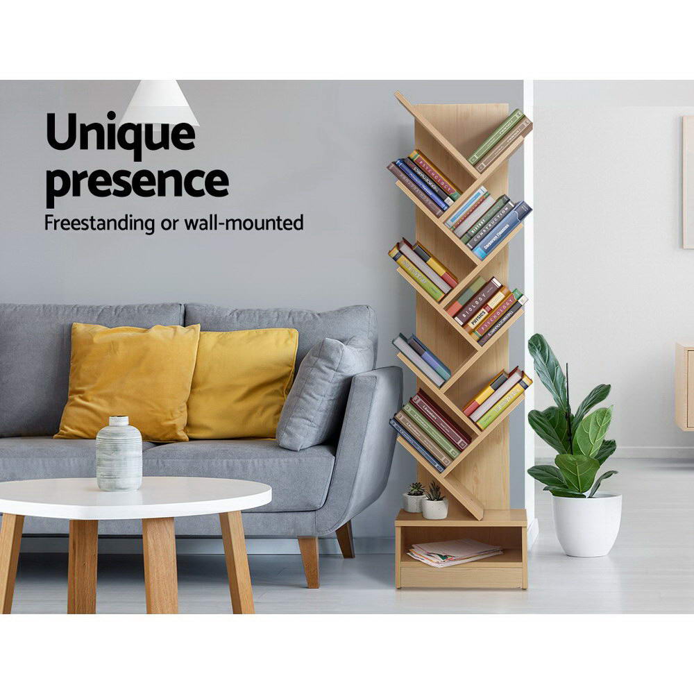 NNEDSZ Display Shelf 9-Shelf Tree Bookshelf Book Storage Rack Bookcase Natural-2