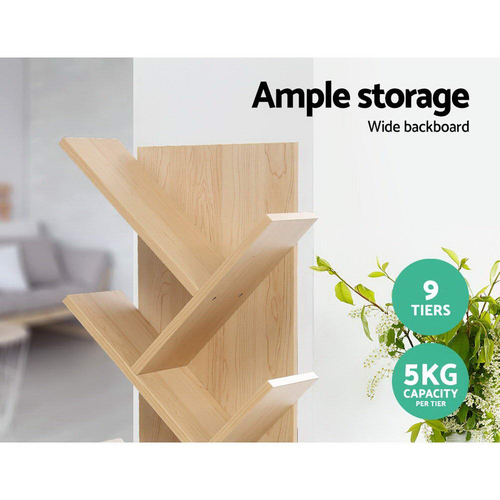 NNEDSZ Display Shelf 9-Shelf Tree Bookshelf Book Storage Rack Bookcase Natural-3