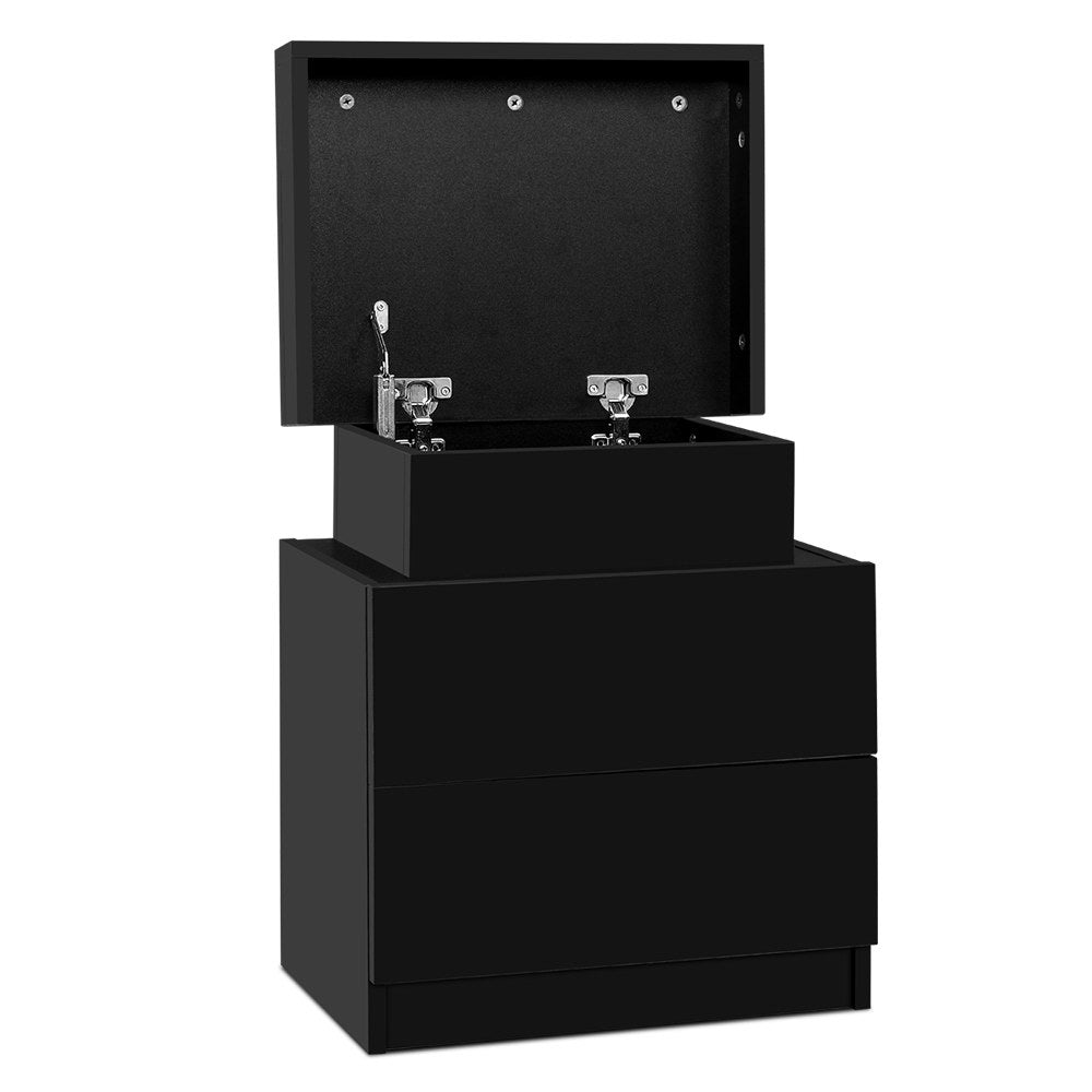 NNEDSZ Bedside Tables 2 Drawers Side Table Storage Nightstand Black Bedroom Wood-0