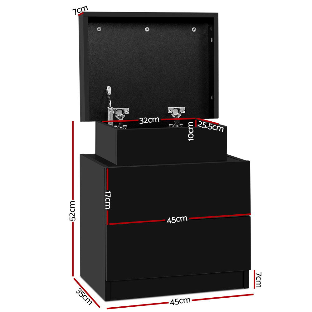 NNEDSZ Bedside Tables 2 Drawers Side Table Storage Nightstand Black Bedroom Wood-1