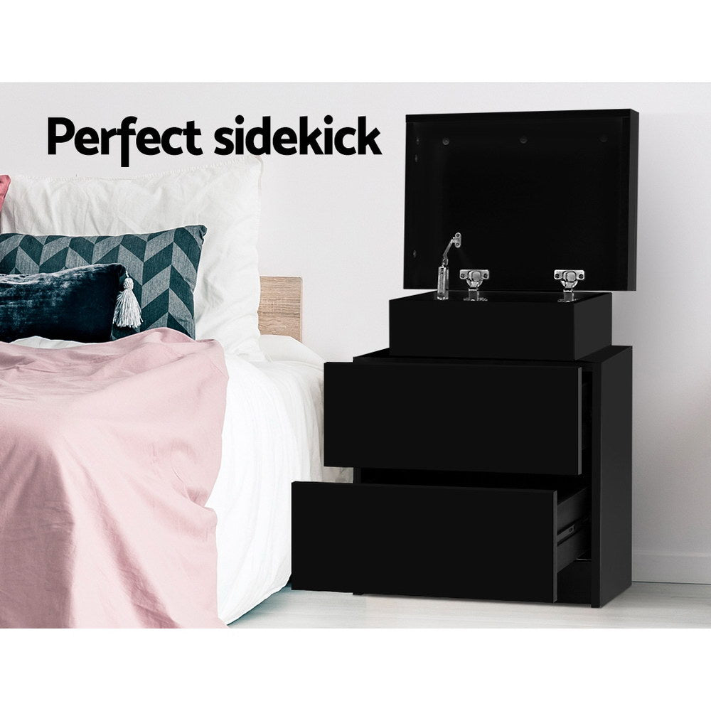 NNEDSZ Bedside Tables 2 Drawers Side Table Storage Nightstand Black Bedroom Wood-2